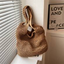 Women Large Capacity Shoulder Bags Handmade Straw Woven Bohemian Shopper Totes Bag
