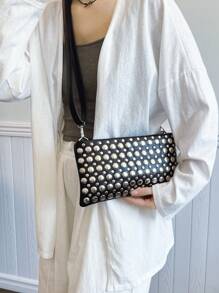 Women's Envelope Bag Punk Style Rivet Embellished Fashion Shoulder Bag, Large Capacity Black - Black - View 4