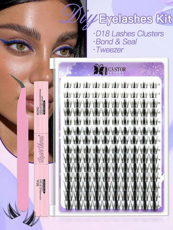 Kit de Extensão de Cílios DIY 140 peças Conjunto de Grupos de Cílios, Kit de Extensão de Cílios Individuais de 8-16mm com Adesivo e Selo de Cílios, Pinça para Cílios para Uso Próprio, Para Extensão de Cílios Iniciante em Casa, Para Extensões de Cílios DIY (Kit D18)