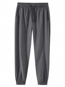 1pc Men Fitness Boyfriend Style Men Drawstring Waist Flap Pocket Side Sports Pants - Dark Grey - View 5