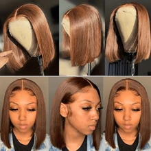 CEXXY Perruques Bob Chocolat 180% 13X4 HD Perruques Frontales en Dentelle Transparente Cheveux Humains 100% Cheveux Humains Pour Femme Perruque Pré-Plumée