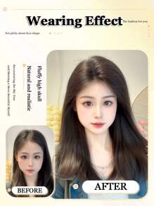 自然黑色合成顶部额头隐形无缝蕾丝网覆盖白发蓬松增加发量长直发中分头发替换片 - 黑色 - 查看 4