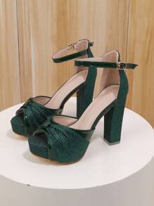 2025 秋冬女士防水厚底露趾坡跟凉鞋，夜店派对风格，春夏，性感，女士高跟鞋 - 墨綠色 - 查看 8