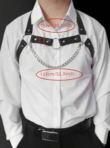 1 件男士性感朋克风格 PU 皮革胸带，纯色身体带，赛博朋克风格，内衣性感，适用于制服配饰，角色扮演道具，身体装饰腰带，性感配饰 - 黑色 - 查看 6