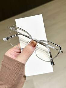 1 pieza Gafas con montura de acero inoxidable con forma de ojo de gato y incrustaciones de strass para uso diario casual con lentes planos - transparente - Ver 4