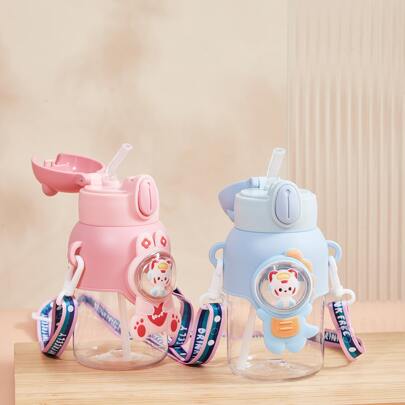 1 件糖果形太空人设计大容量水瓶带吸管，可爱便携，适合儿童，男女通用