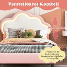 Single Bed 90x200 Cm, Single Bed, Adjustable Headboard, Cloud-Shaped Headboard, Princess Bed, Leather, Pink - Pink - View 9