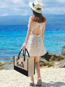 女士沙滩手提包，配有旅行化妆包，印有“沙滩”和棕榈树图案，帆布材质，适合收纳沙滩必备物品，是送给女性、妈妈、老师、朋友、伴娘、学生、返校季的绝佳礼物，容量大，是度假、周末出游、个性化生日礼物、节日、返校季、夏季、假期、沙滩出行的理想之选（含围巾），也是母亲节的最佳礼物。 - 彩色 - 查看 2