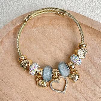 1pc Women's Stainless Steel Charm Swan Love Pendant Bracelet