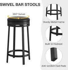 CuisinSmart 24'' Swivel Bar Stools With Footrest Set Of 2,Modern Counter Height Barstools,Industrial PU Leather Upholstered Chairs,Backless Round Bar Stools For Kitchen Island