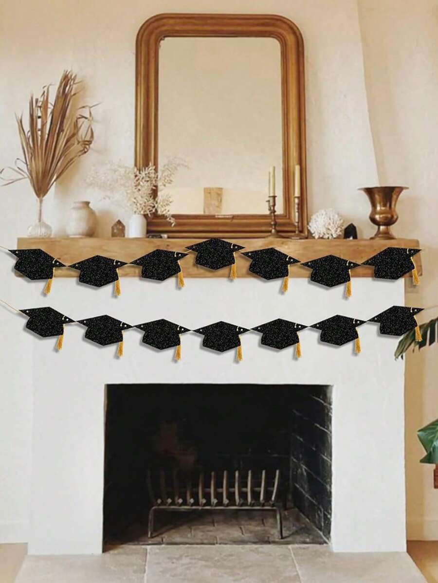 1 pieza Bandera decorativa para graduación 2025 con brillo, Felicitaciones Graduado, con borla, bandera de felicitaciones para fiesta de graduación universitaria