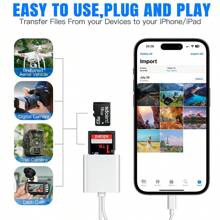 2-In-1 Card Reader, OTG Support SD/TF Card, Compatible With IPhone/PC/Laptop, Plug And Play, No App Required - White - View 8