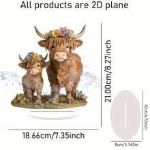 1 pièce Sculpture décorative en acrylique de vache des highlands de style bohème, décoration de bureau 2D plate, sans électricité, convient pour la maison, la chambre, la salle à manger, le bar, le café, le garage. Décoration intérieure intéressante, fournitures pour fête d'anniversaire et de mariage, accessoires pour les vacances, excellent pour la décoration de la pièce