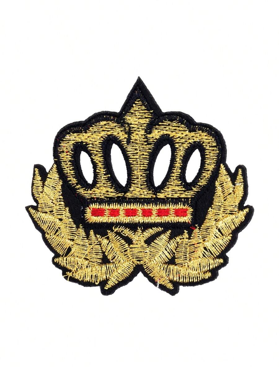 1pc Golden Wheat Ear Crown Iron-On Transfer Patch, Custom DIY Clothing Accessory, Embroidery Sewing Iron-On Cloth Applique, Garment/Shoes/Bag Decorative Patch, Repair Hole Embroidered Applique Summer, School - Multicolor - View 1