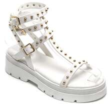 Studded Gladiator Style Thick Sole Adjustable Strap Sandals - White - View 3