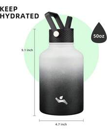 Gallon Insulated Water Bottle With Straw,128 Oz 3 Lids Water Jug With Carrying Bag,Paracord Handle, Double Wall Vacuum Stainless Steel Metal Flask,Forest Green