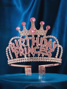 1件欧美风格派对/婚礼/生日皇冠，合金水晶水钻新娘头饰 - 金色 - 查看 14