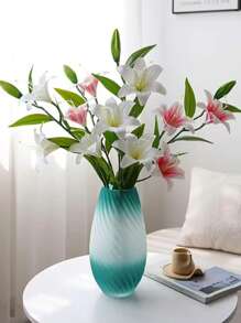 1 pieza, Flor de lirio artificial, flor de lirio artificial de múltiples cabezas, decoración para dormitorio, sala de estar, tocador, Pascua, fiesta de boda, cumpleaños, escenario de festival, props de fotografía, decoración del hogar, Día de la Madre, Día de San Valentín, regalo