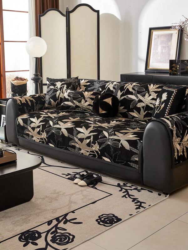 1pc Leaf Chenille Universal 4 Season Anti-Scratch Sofa Cover