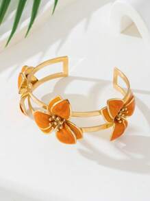 1 Stück Frauen süße, niedliche Urlaubsstil Orange Tropfen Blumen Armreif, zum Tragen für Dates, Hochzeitsgeschenke (ohne Geschenkbox) - Orange - Übersicht 2