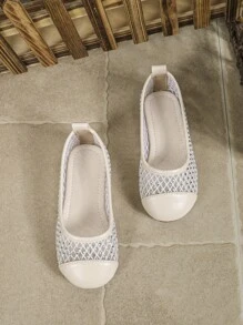 2 双经典百搭女童/幼儿鞋，防滑软底柔软面料浅口休闲网眼凉鞋，舒适新款春夏平底儿童鞋 - 杏色 - 查看 6