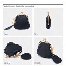 1 pieza Monedero de piel genuina con estilo vintage, organizador compacto de joyas y anillos con cierre de beso, bolsa de almacenamiento retro para llaves y dinero en efectivo, estuche de joyas ligero y portátil para uso diario de mujer, organizador de viaje y almacenamiento para dormitorio escolar