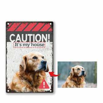 Dog Tin Signs Personalized Dog Warning Sign, PHOTO ,TEXT Diy Metal Fence Plaques Outdoor, Security Caution Dog Signs Easy To Install 8X12 Inch,Home Harmony
