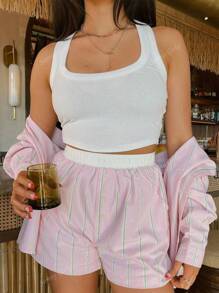 Dames gestreepte casual minimalistische shorts, dagelijks gebruik