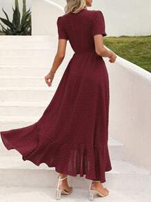 Women's Summer Wrap Dress Casual Boho Chic Floral V-Neck Short Sleeve Flanged Beach Holiday Dress - Màu Đỏ Sâu - Xem 2