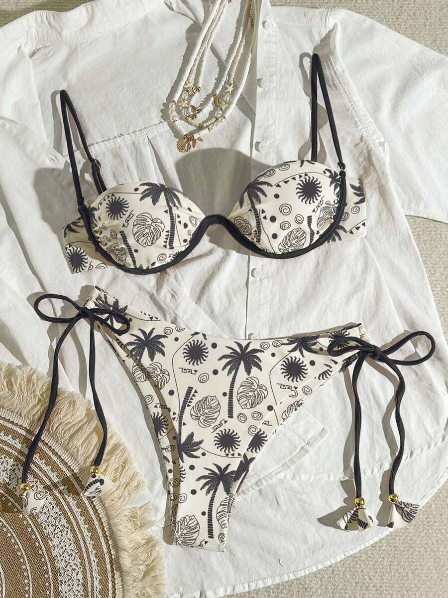 Bikinx Women's Underwire Holiday Print Bikini Tassel Lace-Up Swimwear Set - Multicolor - View 1