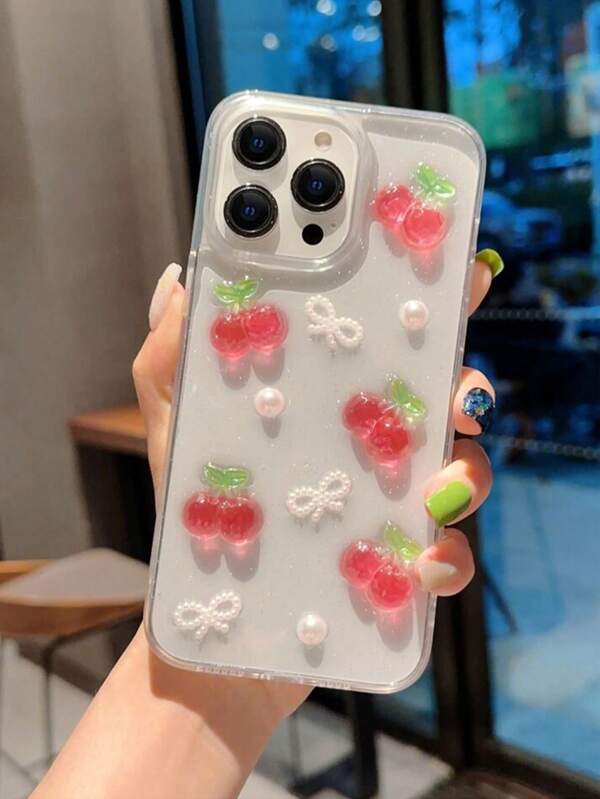 Cherry Decor Clear Phone Case Applicable ToCompatible With IPhone 16 Pro Max 16 Pro 16 Plus Compatible With IPhone 16Compatible With IPhone 15 Pro Max 15 Pro 15 Plus Compatible With IPhone 15 14 Pro Max 14 Pro 14 Plus 14 13 Pro Max