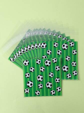 50/100 件足球主题自封礼品袋、足球图案储物袋、礼品包装用品、婚礼装饰派对礼品、运动主题生日派对装饰、便携式塑料礼品袋、生日装饰派对装饰用品、宝贝淋浴装饰性别揭示装饰生日礼物、礼品包装用品
