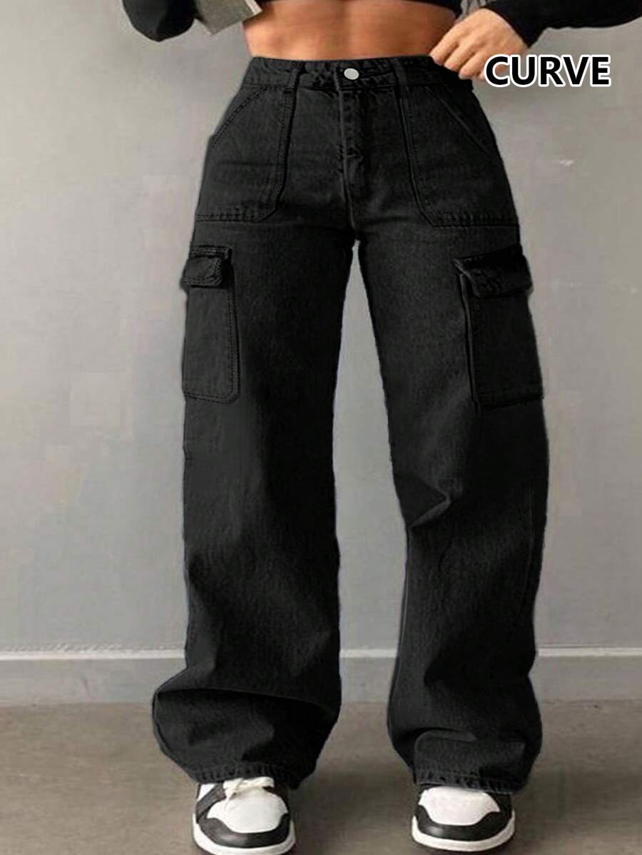 Plus Size European And American New Non-Stretch Casual Straight-Leg Distressed Mid-Waist Women Jeans, Suitable For All Seasons Spring Black - Black - View 1