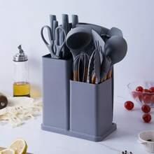 19pcs Kitchen Utensil Set Silicone Cooking Utensils Heat Resistance Cooking Tools With Chopping Board, Stirrer, Spatula, Soup Spoon And Oil Brush, Etc - Light Grey - View 2