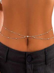 1pc Adjustable Layered Ball Chain Waist Chain, Suitable For Women's Daily Wear - Layered Heart Bead Waist Necklace - View 3