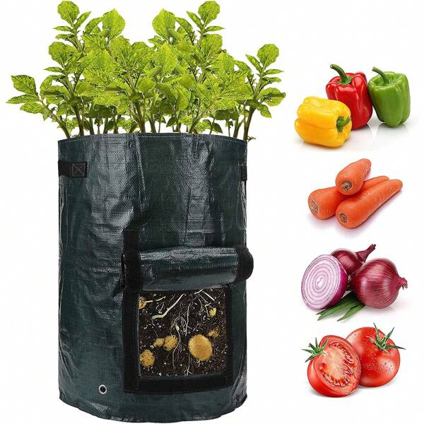 1 Paquete 10 Galones (Aprox. 37,8L) Bolsa para Cultivar Patatas con Ventana Abatible, Bolsa de Cultivo para Verduras con Agujeros de Drenaje, Bolsas de Cultivo para Patatas, Zanahorias, Cebollas, Tomates, Verde