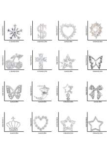 40 件/套随机银色金属指甲饰物组合，包括星形指甲钉、闪亮十字架、可爱星球锌合金指甲贴花和 3D Y2K 水钻指甲饰品，美甲配件美甲用品指甲美甲宝石