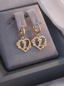 Tsnamer 1 对精美首字母环形耳环心形雕刻 26 个字母 A-Z 和花朵吊坠耳环适合女士女孩日常生日情人节珠宝礼物 - 耳環 - 查看 44