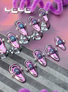 Elevate Your Style With 10pcs Almond Shape European Style Y2K Metal Purple Circle With Blue Cat Eyes Dot Punk St. Patrick's Day Full Coverage Fake Nail Set Modernist Shiny Purple Saint Patrick's Day Brazilian Style Funny Full Cover Acrylic Press On Nails Kit For Women And Girls Nordic With 1pc Mini Nail File & 1 Sheet Adhesive Tabs