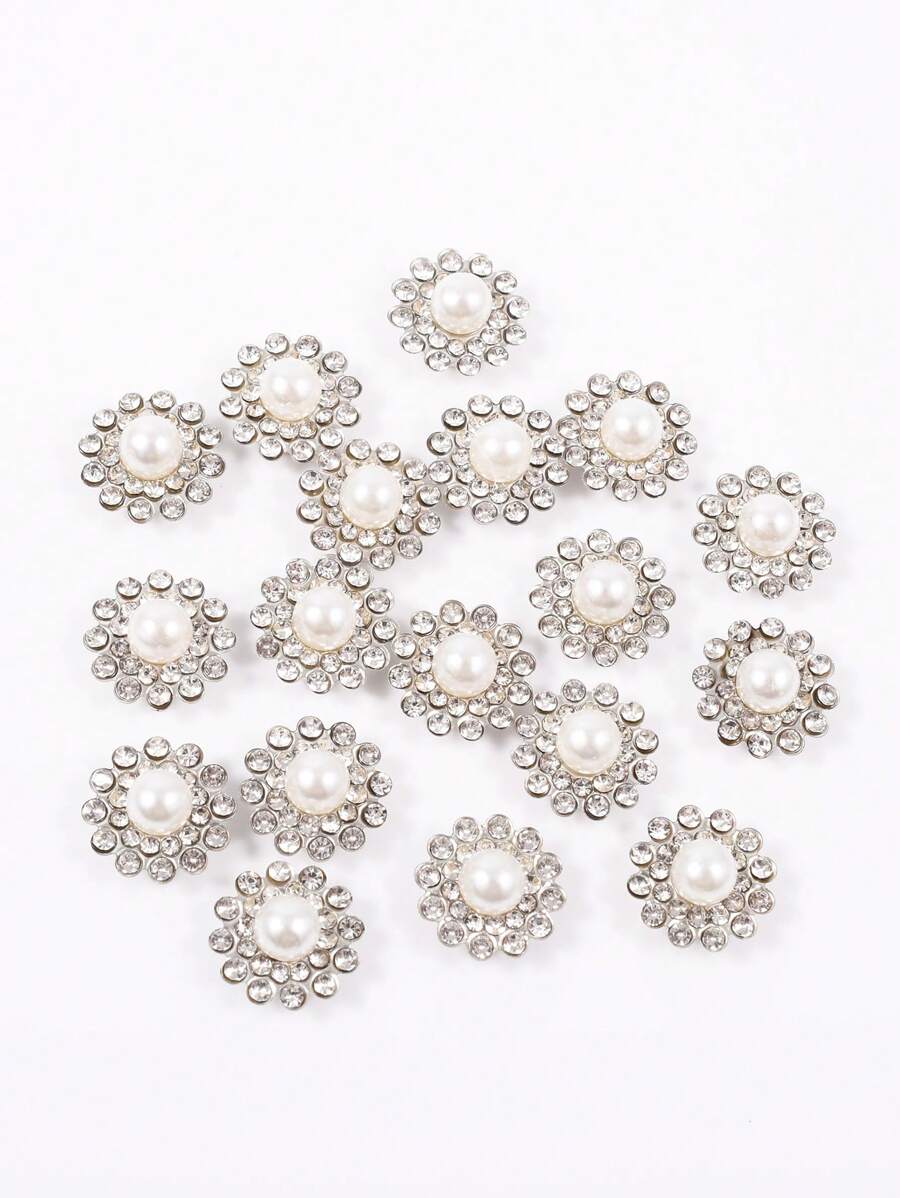 50 piezas/Paquete, 14mm Grandes Botones Decorativos de Rhinestones de Girasol de Doble Capa, Perlas de Cristal Blanco Sobre Base Plateada, Accesorios Decorativos de Costura y Manualidades para Ropa