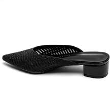Mules à Talon Bas Avec Bout Pointu Et Strass Brillants - Black - View 2