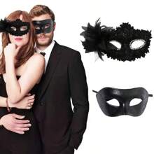 2pcs Couple Floral Painted Masks, Carnival Masquerade Masks, Party Decorative Props - Multicolor - View 9