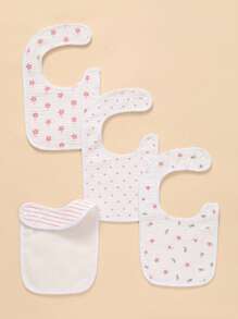 4pcs/Set Baby Muslin Cotton Saliva Towel Bibs, Soft Absorbent Breathable Cute Patterns, Convenient To Carry And Use - Pink - View 6
