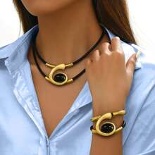 Conjuntos de joyería bohemios para mujer, elegante diseño en capas, pulsera de cadena y collar de cadena, juego de 2 piezas - Amarillo - Ver 3