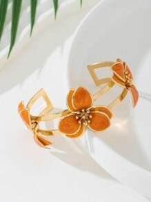 1 Stück Frauen süße, niedliche Urlaubsstil Orange Tropfen Blumen Armreif, zum Tragen für Dates, Hochzeitsgeschenke (ohne Geschenkbox) - Orange - Übersicht 4