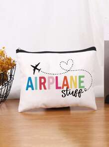 Bolsa portátil estampada con motivos de "cosas de avión" en multicolor - de poliéster con cremallera y sin forro, con anilla - ideal para guardar pasaportes, teléfonos y talla grande, para viajes, la escuela y artículos esenciales, bolsa de viaje, bolsa de cosméticos