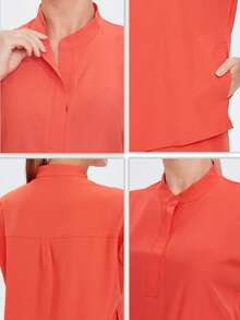 Bộ đồng phục y tá màu trơn, cổ đứng, chất liệu co giãn, nhanh khô, phù hợp cho nữ giới/làm đẹp/văn phòng/gia đình, bao gồm áo và quần ống côn. Mùa xuân - trái cam - Xem 7