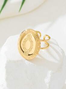 1pc Vintage Oval Openable Ring Box For Women - Yellow Gold - View 2