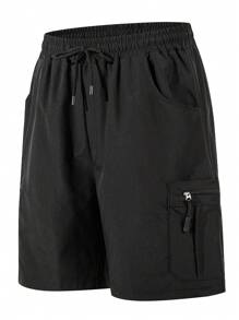 Men's Spring And Summer Casual Shorts In Black With Drawstring And Elastic Waist, Suitable For Running, Hiking, Fishing, Trekking, And Camping - Black - View 3