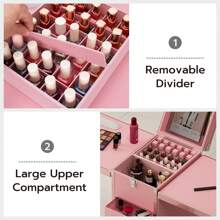 Manicure Trolley With Table, Manicure Table Foldable Traveling Nail Desk With Storage, Worktable And Mirror, Cosmetic Case Nail Table - 粉紅色-雙桌 - 查看 11
